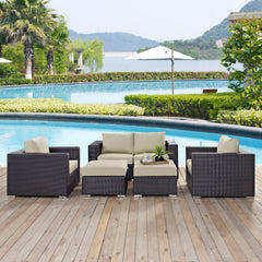 Convene Espresso/Beige 5 Piece Outdoor Patio Sofa Set - Ornate Home
