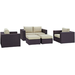 Convene Espresso/Beige 5 Piece Outdoor Patio Sofa Set - Ornate Home