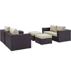 Convene Espresso/Beige 5 Piece Outdoor Patio Sofa Set - Ornate Home