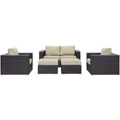 Convene Espresso/Beige 5 Piece Outdoor Patio Sofa Set - Ornate Home