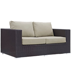 Convene Espresso/Beige 5 Piece Outdoor Patio Sofa Set - Ornate Home