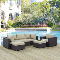 Convene Espresso/Beige 6 Piece Outdoor Patio Sectional Set - Ornate Home