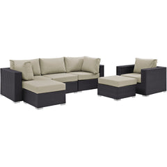 Convene Espresso/Beige 6 Piece Outdoor Patio Sectional Set - Ornate Home