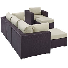 Convene Espresso/Beige 6 Piece Outdoor Patio Sectional Set - Ornate Home