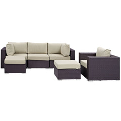 Convene Espresso/Beige 6 Piece Outdoor Patio Sectional Set - Ornate Home