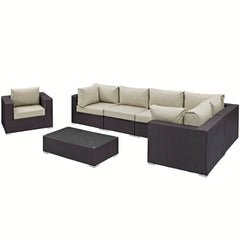Convene Espresso/Beige 7 Piece Outdoor Patio Sectional Set - 67x167.5" - Ornate Home