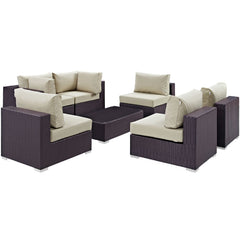 Convene Espresso/Beige 7 Piece Outdoor Patio Sectional Set - 67x201" - Ornate Home