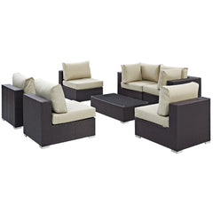 Convene Espresso/Beige 7 Piece Outdoor Patio Sectional Set - 67x201" - Ornate Home