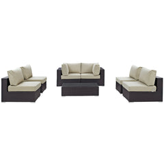 Convene Espresso/Beige 7 Piece Outdoor Patio Sectional Set - 67x201" - Ornate Home