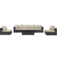 Convene Espresso/Beige 7 Piece Outdoor Patio Sectional Set - 67x201" - Ornate Home