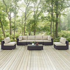 Convene Espresso/Beige 7 Piece Outdoor Patio Sectional Set - 67x201" - Ornate Home