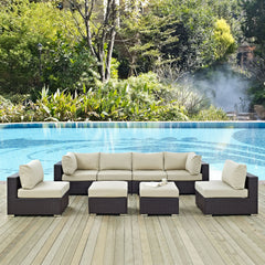 Convene Espresso/Beige 8 Piece Outdoor Patio Sectional Set - 64x197.50" - Ornate Home