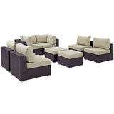 Convene Espresso/Beige 8 Piece Outdoor Patio Sectional Set - 64x197.50" - Ornate Home