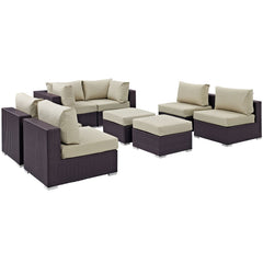 Convene Espresso/Beige 8 Piece Outdoor Patio Sectional Set - 64x197.50" - Ornate Home