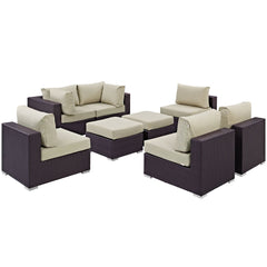 Convene Espresso/Beige 8 Piece Outdoor Patio Sectional Set - 64x197.50" - Ornate Home