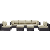 Convene Espresso/Beige 8 Piece Outdoor Patio Sectional Set - 64x197.50" - Ornate Home