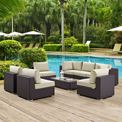 Convene Espresso/Beige 8 Piece Outdoor Patio Sectional Set - 64x226" - Ornate Home