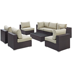 Convene Espresso/Beige 8 Piece Outdoor Patio Sectional Set - 64x226" - Ornate Home