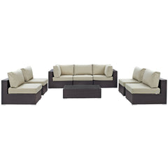 Convene Espresso/Beige 8 Piece Outdoor Patio Sectional Set - 64x226" - Ornate Home