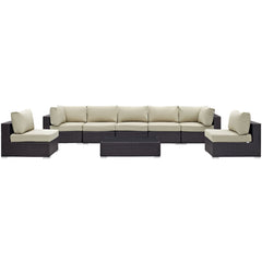 Convene Espresso/Beige 8 Piece Outdoor Patio Sectional Set - 64x226" - Ornate Home