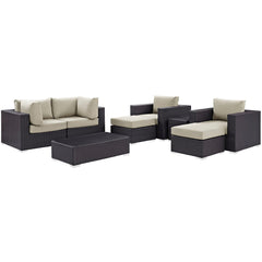 Convene Espresso/Beige 8 Piece Outdoor Patio Sectional Set - 83.5x163.5" - Ornate Home