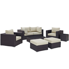 Convene Espresso/Beige 8 Piece Outdoor Patio Sectional Set - 83.5x163.5" - Ornate Home