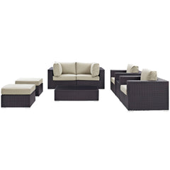 Convene Espresso/Beige 8 Piece Outdoor Patio Sectional Set - 83.5x163.5" - Ornate Home