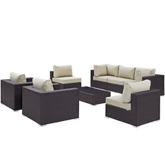 Convene Espresso/Beige 8 Piece Outdoor Patio Sectional Set - 98.5x113.5" - Ornate Home