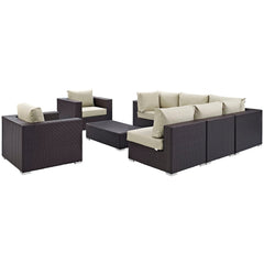 Convene Espresso/Beige 8 Piece Outdoor Patio Sectional Set - 98.5x113.5" - Ornate Home
