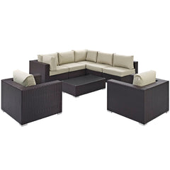 Convene Espresso/Beige 8 Piece Outdoor Patio Sectional Set - 98.5x113.5" - Ornate Home