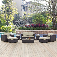 Convene Espresso/Beige 8 Piece Outdoor Patio Sofa Set - Ornate Home