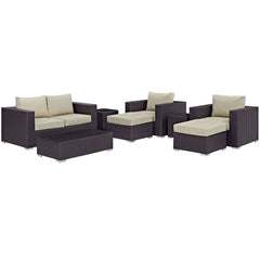 Convene Espresso/Beige 8 Piece Outdoor Patio Sofa Set - Ornate Home