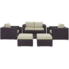 Convene Espresso/Beige 8 Piece Outdoor Patio Sofa Set - Ornate Home
