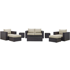 Convene Espresso/Beige 8 Piece Outdoor Patio Sofa Set - Ornate Home