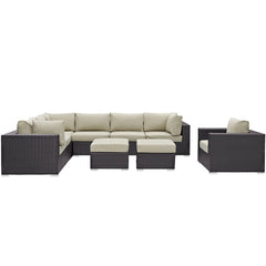 Convene Espresso/Beige 9 Piece Outdoor Patio Sectional Set - Ornate Home