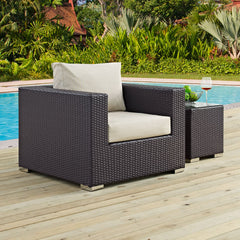 Convene Espresso/Beige Outdoor Patio Armchair - Ornate Home
