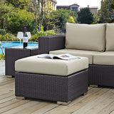 Convene Espresso/Beige Outdoor Patio Fabric Square Ottoman - Ornate Home
