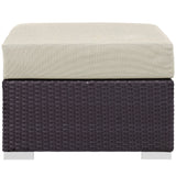 Convene Espresso/Beige Outdoor Patio Fabric Square Ottoman - Ornate Home
