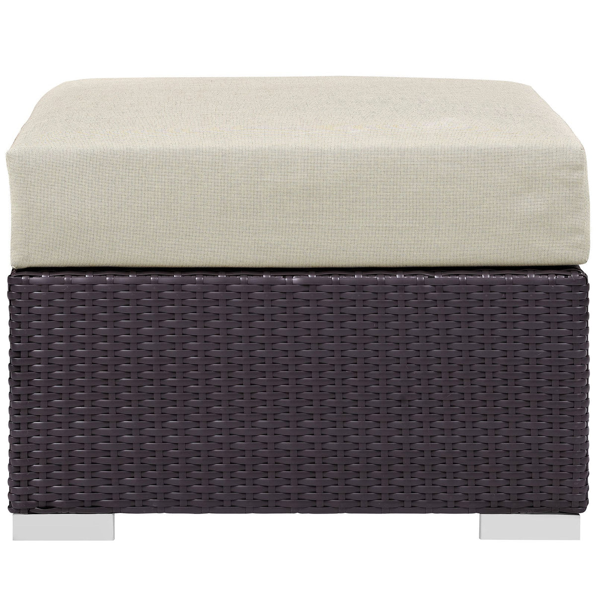 Convene Espresso/Beige Outdoor Patio Fabric Square Ottoman - Ornate Home