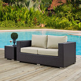 Convene Espresso/Beige Outdoor Patio Loveseat - Ornate Home