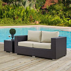 Convene Espresso/Beige Outdoor Patio Loveseat - Ornate Home
