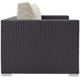 Convene Espresso/Beige Outdoor Patio Loveseat - Ornate Home