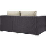 Convene Espresso/Beige Outdoor Patio Loveseat - Ornate Home