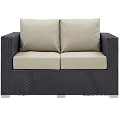 Convene Espresso/Beige Outdoor Patio Loveseat - Ornate Home