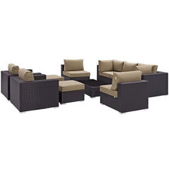 Convene Espresso/Mocha 10 Piece Outdoor Patio Sectional Set - Ornate Home
