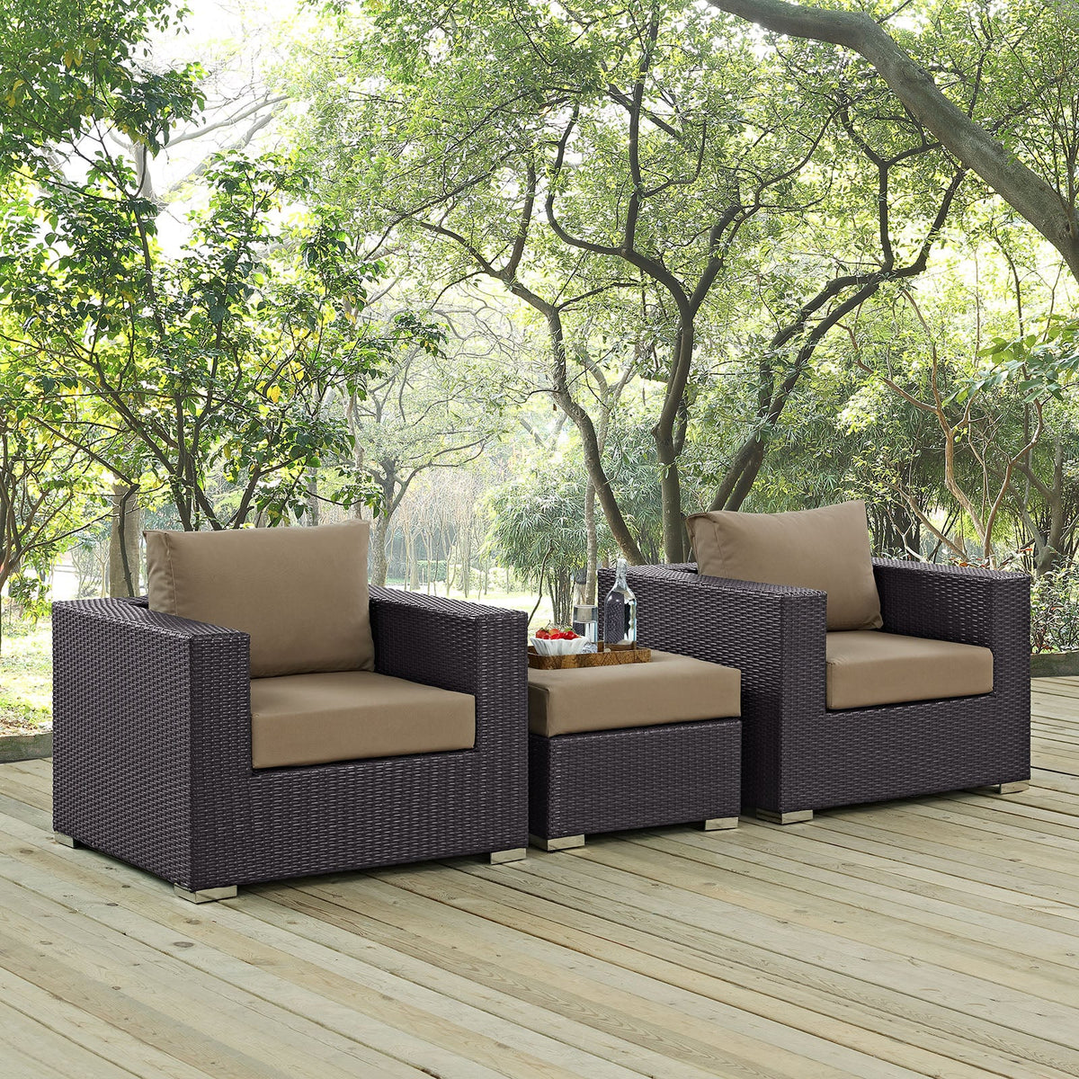 Convene Espresso/Mocha 3 Piece Outdoor Patio Sofa Set - Ornate Home