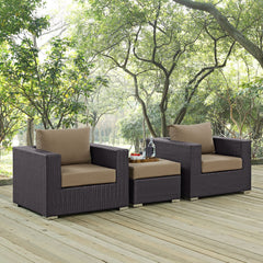 Convene Espresso/Mocha 3 Piece Outdoor Patio Sofa Set - Ornate Home