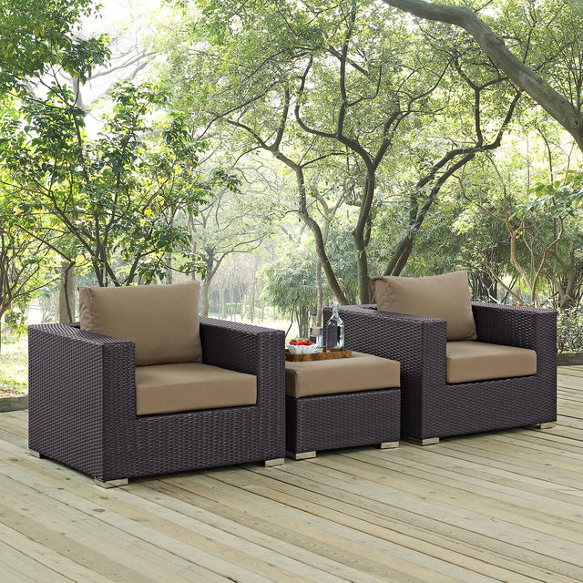 Convene Espresso/Mocha 3 Piece Outdoor Patio Sofa Set - Ornate Home