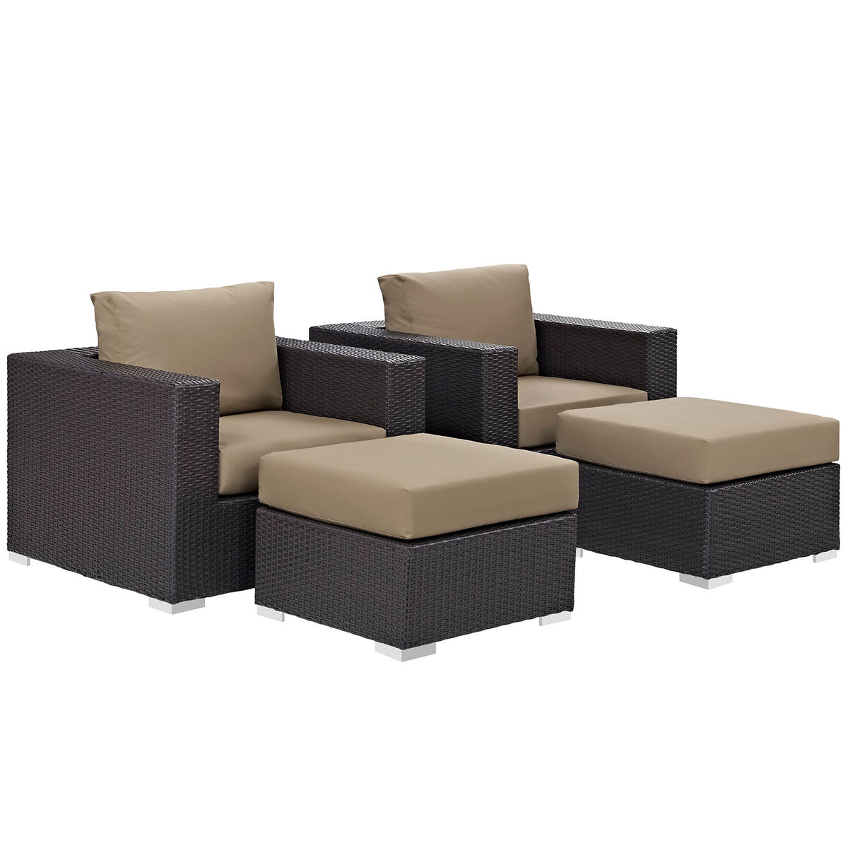 Convene Espresso/Mocha 4 Piece Outdoor Patio Sectional Set - Ornate Home