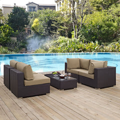 Convene Espresso/Mocha 5 Piece Outdoor Patio Sectional Set - 67x134" - Ornate Home